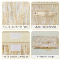 Small Decorative Storage Boxes Lid Luxury Metallic Fabric Bins Foldable Gold