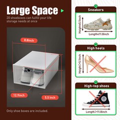 20pc Large Plastic Shoe Storage Boxes Drawer Stackable Foldable Organiser Clear