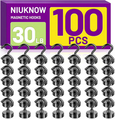 100 Pcs Magnetic Hooks 30LB Heavy Duty Neodymium Magnet Hooks with Rubber Tip, S