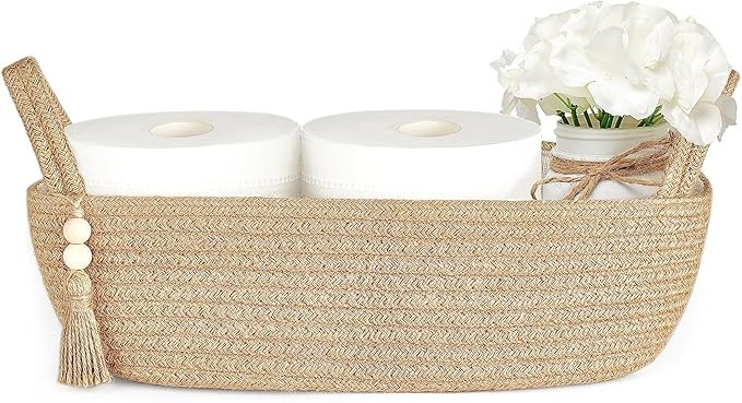 1 Pack Jute Woven Rope Storage Basket for Toilet Tank Top Boho Bathroom Decor