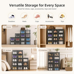 X-Large Shoe Storage Boxes Organizers Clear Plastic Stackable 12 Pack, Shoe Rack