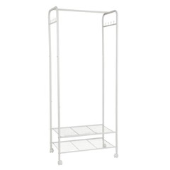 Wheeled Clothes Rack Garment Coat Jacket Shelf Stand Rack w/ 8 Hooks Easy Moving