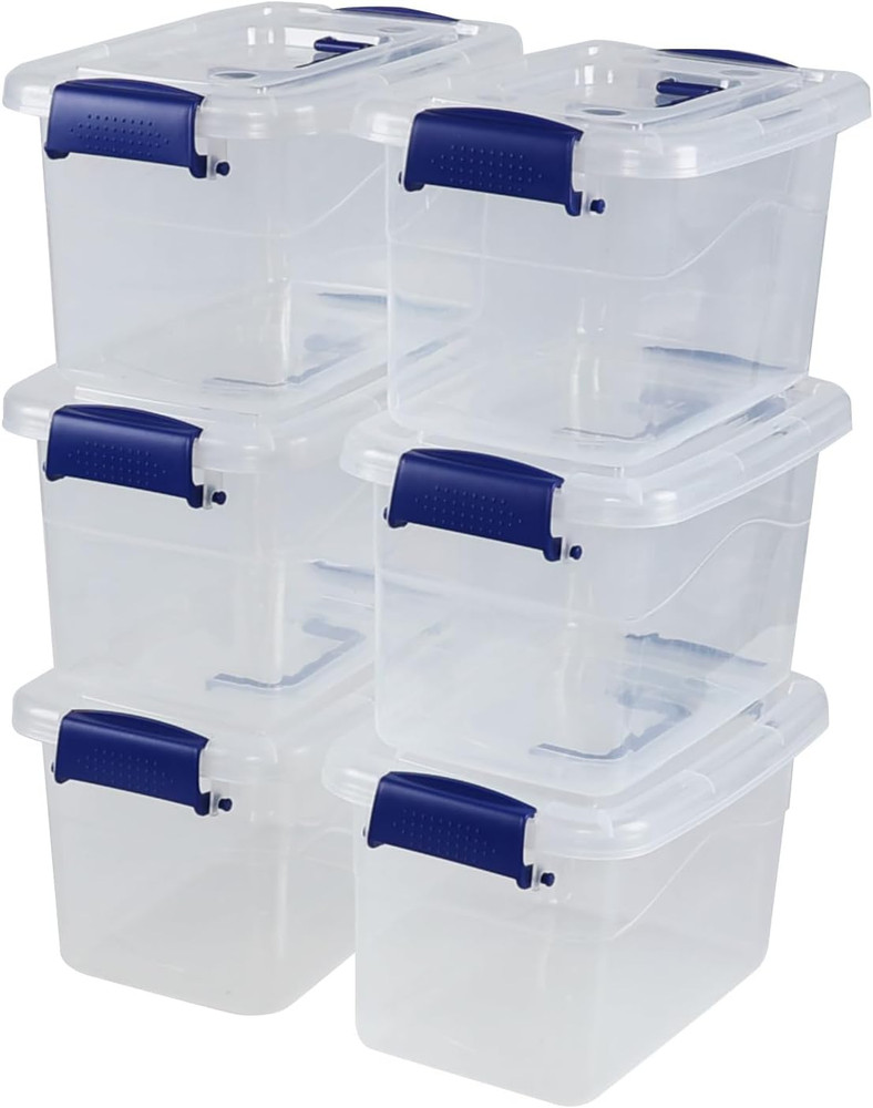 6-Pack Clear Plastic Storage Bins with Latch and Handle, 6 Quart Capacity