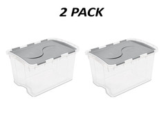 (2 Pack) Sterilite 48 Quart Medium Storage Bin Hinge Lid Clear Gray FlipLid.