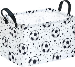Kids Storage Basket with Soccer Print, 14.5″ x 10.2″ x 9.1″, Waterproof with Lea