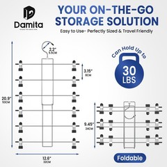 DAMITA Skirt Pants Hangers with Clips Space 9.45 inches x 12.8 inches, Black
