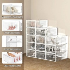 X-Large Shoe Storage Boxes Organizers Clear Plastic Stackable 12 Pack, Shoe Rack