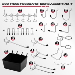 Pegboard Organizer Peg Board Hooks: 300-Piece Hooks for BlackOpens