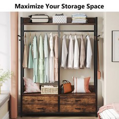 Rustic Closet Organizer with 4 Large Drawers, Freestanding Clothes Garment Rack