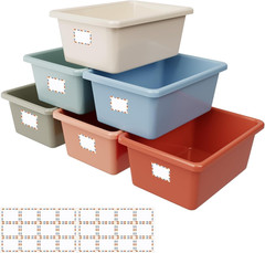 Stackable Plastic Cubby Bins with Labels – 6 Pcs for Classroom & Home Use