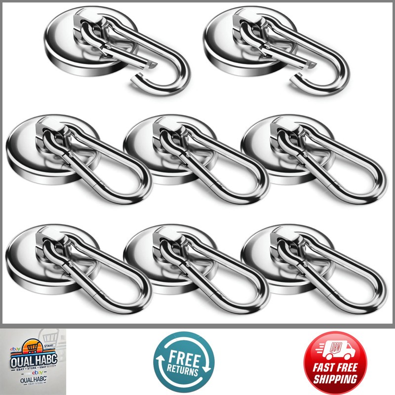 8x100LBS Neodymium Magnet Hooks with Swivel Carabiner Heavy Duty Magnetic Hanger