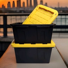 Lowe’s Mini Totes Set Of 2 w/Lids – Black&Yellow Desktop Organizer Storage -New