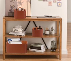 3 PCS Faux Leather Storage Baskets Velvet Lining Nesting Shelf Boxes Brown