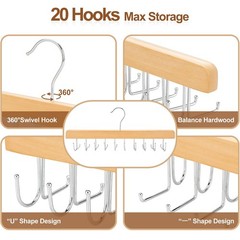 2-Pack 2-in-1 Belt Tie Hanger for Closet Max 60 Belts with 60 Ties Capacity