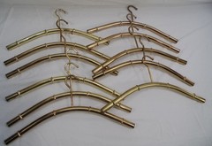 VTG MCM 12 Metal Gold Plated Clothes Coat Hangers Heavy Duty Faux Bamboo Brass