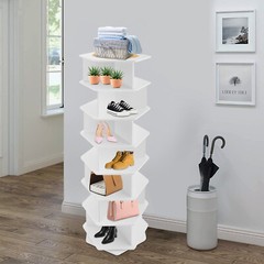 7-Tier Rotating Shoe Rack Tower 360° Spinning Shoe Display Carousel White