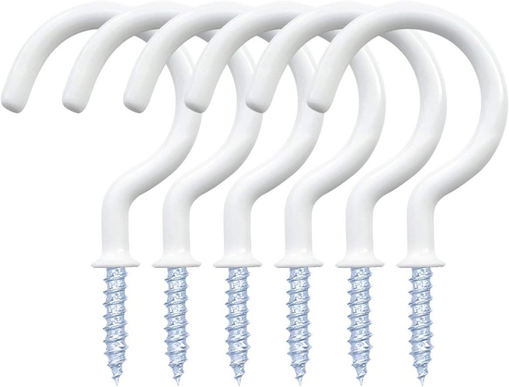 12 Pack Vinyl Coated Ceiling Hooks,Screw-in Mug 1-1/4 Inch, White