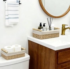 Set of 2 Wicker Storage Baskets with Handles Decorative Toilet Paper Tank Organi