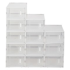 Shoe Storage Boxes 12 Pack Clear Plastic Stackable – White