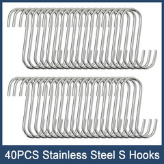 40 Pack S Hooks – Stainless Steel Heavy Duty S Hooks for Hanging Pots, Pans, Pla