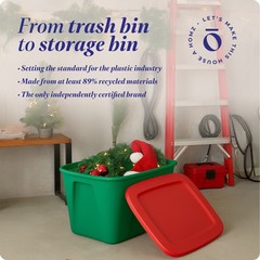 HOMZ 18 Gallon Heavy Duty Plastic Holiday Storage Totes, Green/Red (4 Pack)