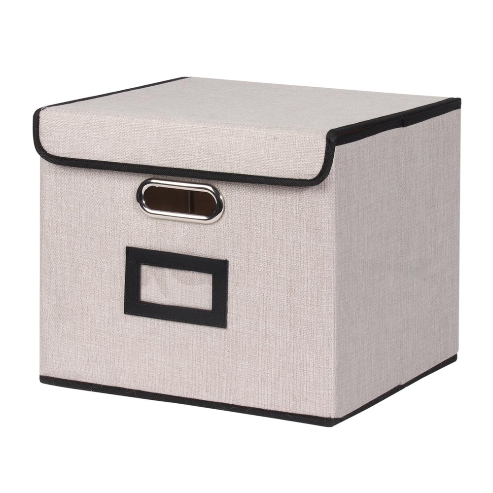 Large Square Storage Bin with Lid, Foldable Organizer with Handles & Label De…