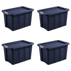 Sterilite Tuff1 30 Gallon Plastic Storage Tote Bin w/Latching Lid, Blue (4 Pack)