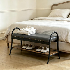 39.4” Shoe Storage Bench, Entryway Bench with Curved Armrests | Faux Leather Pa
