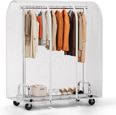 Heavy Duty Clothes Rack w/ Cover Adjustable Garment Rack Locking Wheels