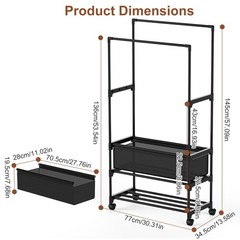 3-Tiered Garment Rack w/ Storage Bag Rolling Clothes Organizer Dual Rods Hanging