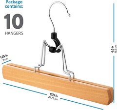 High-Grade Wooden Pants Hangers with Clips Non Slip Slack Skirt Hangers, 10 Pack