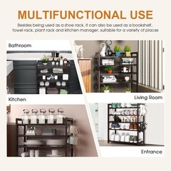 5-Tier Bamboo Shoe Rack Shoe Bench Shoe Shelf Free Standing Storage Organizer