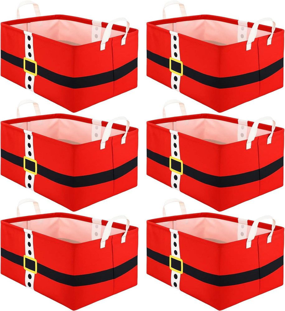 6 Pack Santa Claus Belt Storage Baskets – Collapsible Holiday Organizers