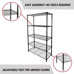 Hyper Tough 5-Tier Wire Storage Shelves Heavy Duty Metal Rack Garage Basement