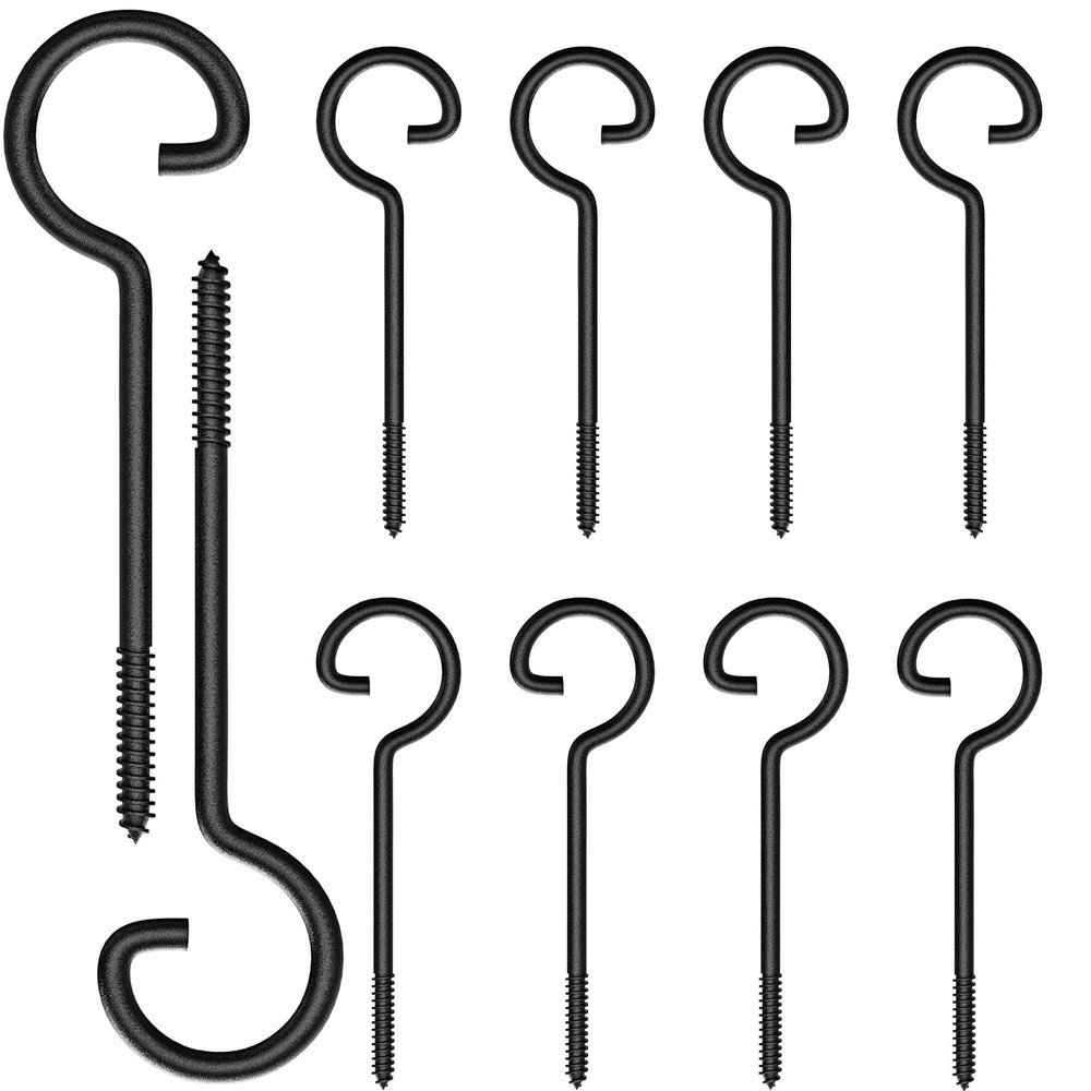 10Pcs Black 6in Rustic Metal Screw-in Ceiling Hooks, 35 lbs Capacity, 10 Count