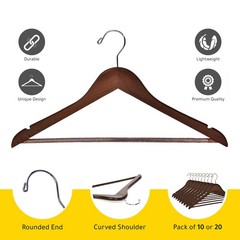 Quality Wooden Hangers – Slightly Curved Hanger 10 Pack Sets – Solid Wood Coa…