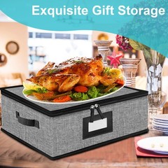Quilted Platter Storage Case Fine China Container Hard Shell 4 Dividers Box