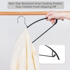 20 Pack Black PVC Coated Hangers, Non-Slip No Shoulder Bump Design