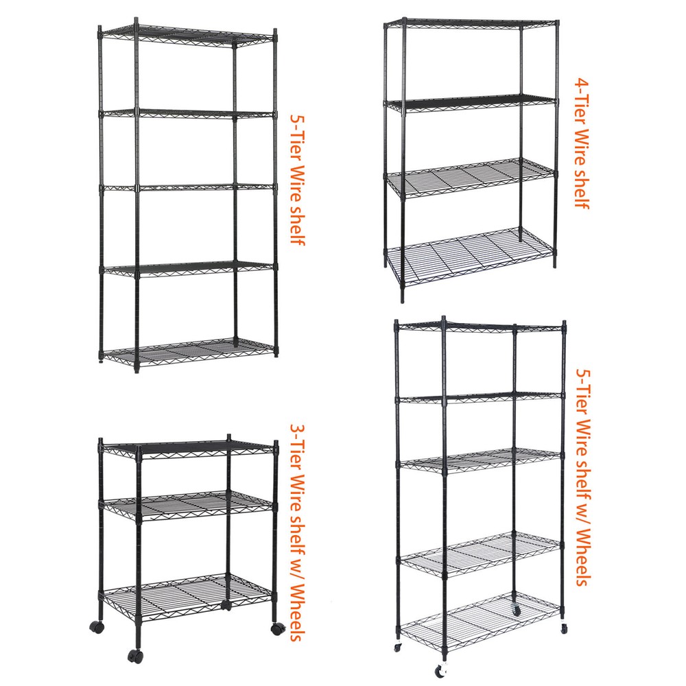 Black Wire Shelf Rack Garage Storage Shelving Rack 265Lb Capacity 3/4/5 Tier