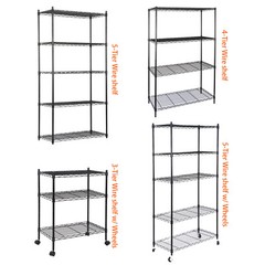 Black Wire Shelf Rack Garage Storage Shelving Rack 265Lb Capacity 3/4/5 Tier
