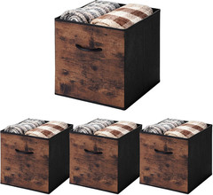Rust Brown Cube Storage Bins, 4-Pack with Handles for Organizing Shelves & Toys