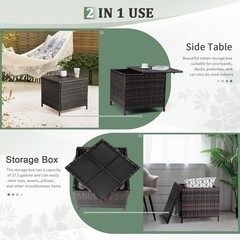 27GAL Patio Wicker Rattan Brown Table Garden Square Container Storage Flip Cover