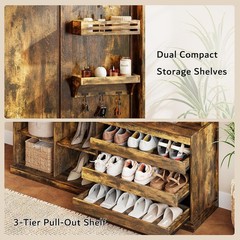 70“ Large Hall Tree W/ Bench & Adjustable Storage Shelves 6-in-1 Farmhouse