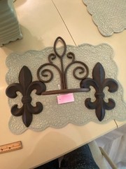Two Cast Iron Fleur De Lis Wall Hangers Black Decor 9 1/2” x 6″ & Plant Holder