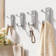 Silver Self Adhesive Hooks – Stick on Hanger, Hold 13Lbs, 4 Pack.