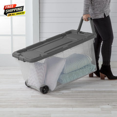 2 PCs 160 Quart Wheeled Stacker, Extra Large Durable Clear Bin,Pull Handle, Gray