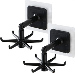 2Pcs 360° Swivel Self Adhesive Kitchen Bathroom Wall Door Hooks