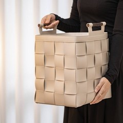 Woven Leather Basket Minimalist Aesthetic Handmade Woven Hamper for Living Room
