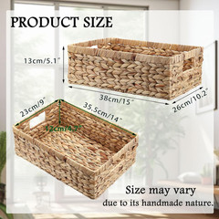 Large Woven Wicker Storage Bins with Handles – Natural Hyacinth Baskets 15×10.2x