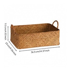 Handwoven Straw Container Braided Woven Basket Tan-Brown for Shelf, Cabinet